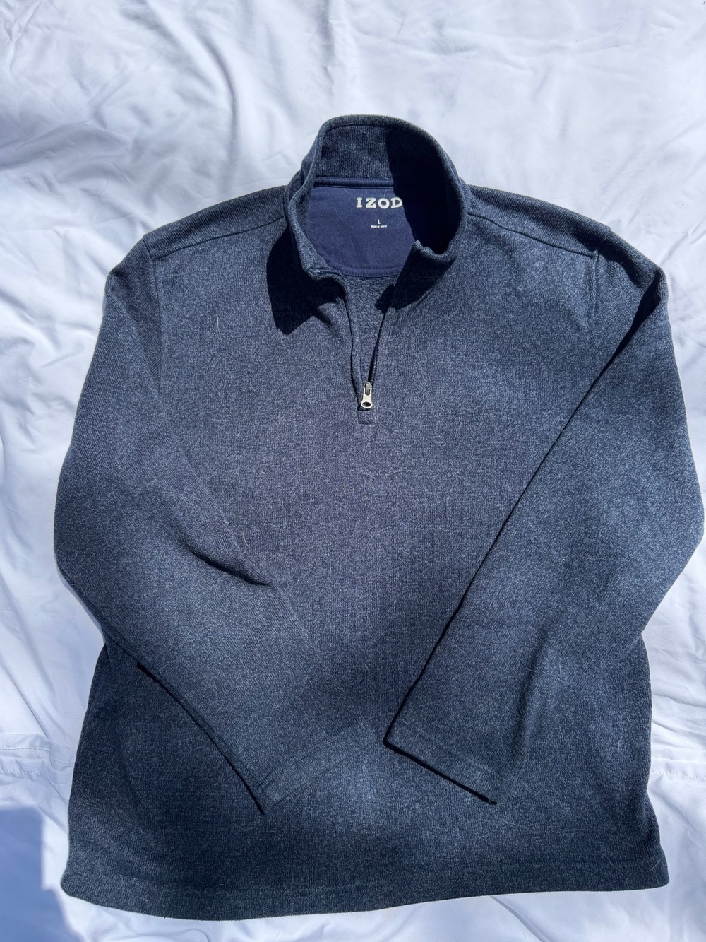 IZOD men's navy blue quarter-zip pullover sweater Lrg. 011